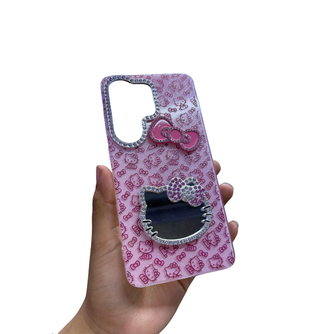 FUNDA PROTECTORA DE HELLO KITTY ESPEJO Y PIEDRERIA 