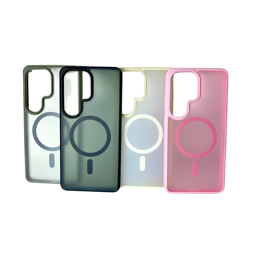 FUNDA MAGSAFE AHUMADO BORDE DE COLOR PARA SAMSUNG 