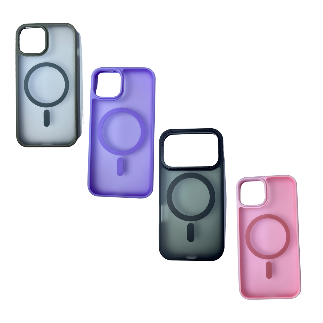 FUNDA MAGSAFE AHUMADO CON BORDE DE COLORES PARA iPHONE
